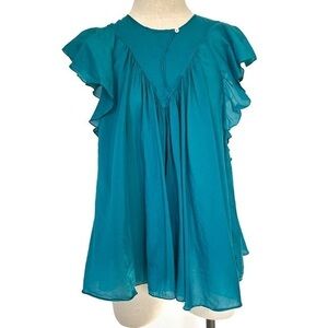 Forte_forte Teal Cotton Silk Blend Short Sleeve Flowy Top Size 1